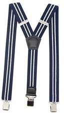 Timiot Premium Men's Y-Back Suspenders Stretch Perfect 1.5" Navy-white Stripe