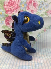 TY Beanie Boo Saffire Blue Dragon 6” Plush Sparkle Wings Gold Belly Rare Cute