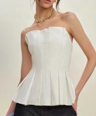 NWT Reformation Ashlyn White Strapless Peplum Blouse 6