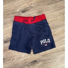 Polo Ralph Lauren Boys Shorts 4 Navy Blue Red Waistband USA Flag Logo READ