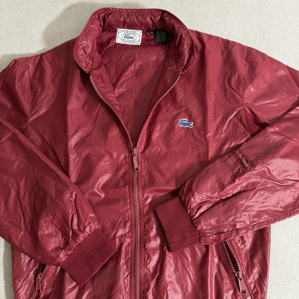 Vintage IZOD Lacoste Windbreaker Bomber Nylon Jacket Small Burgundy Preppy 80s - Image 3 of 4
