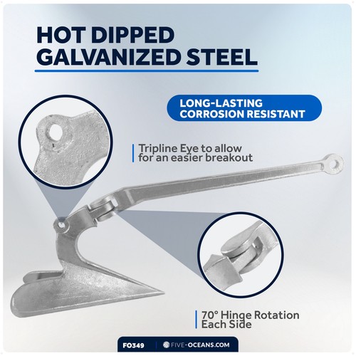 CQR Style Plow Anchor, 15.5 Lb / 7 Kg Hot Dipped Galvanized Steel - Imagen 4 de 7