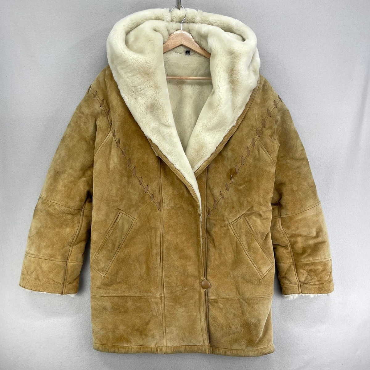 VTG Gallery Suede Leather Sheepskin Coat Mens Medium Faux Fur