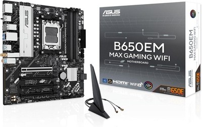 ASUS B650EM MAX Gaming WiFi AMD B650 mATX Motherboard, DDR5, PCIe 5.0 Ready, 3X