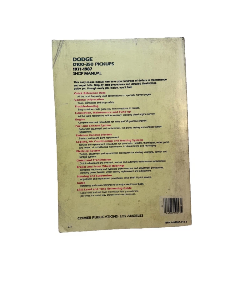 Camioneta pick-up Dodge D-150 D200 1971-1987 manual de reparación de taller guía del motor Foto 2 de 4