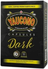 Yaucono Coffee Espresso Capsules, Dark Roast, Intensity Level 9, 18 Count