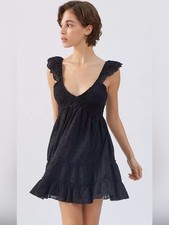 NWT Urban Outfitters Black Eyelet Open Back Mini Dress XS