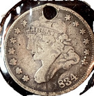 1834 capped bust half dime holed fine detail (full liberty shows & clean rims) — photo 1