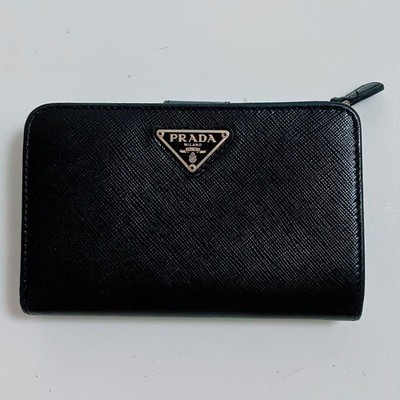 PRADA Milano Dal Zip Around Wallet Black Vela Nylon excellent gift