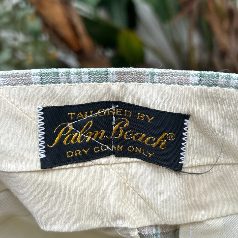 Vintage 1960s Palm Beach Brown Green Plaid Trousers 35x27 - Image 3 of 3