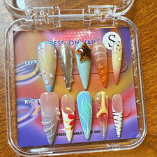 3D Long Stiletto Press-On Nails Full Cover Pre-Designed Multicolor Animal
