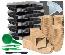Seed Starter Kit with 100 Peat Pots for Seedlings Seed Starter Tray, 5 Plasti...