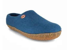 WoolFit  'Footprint' handmade Slippers with Rubber Sole, blue