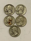 Lot of 5 US Washington Quarters, 1934, 35, 39, 48, 90% Silver, 31.1g - D, S mint