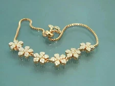 3Ctw Round Cut Real Moissanite Women Flower Bolo Bracelet 14K Yellow Gold Plated