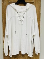 Aerie Lace Up Hoodie L White Long Sleeve Oversized Pullover Fisherman Beachy Y2K