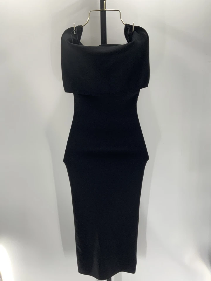 Michael Kors Viscos Fold Over Midi Black Basic Sleeved Dress XS