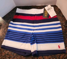 Polo Ralph Lauren Kids Striped Shorts Jersey Cotton Red White Blue Sz 6 NWT