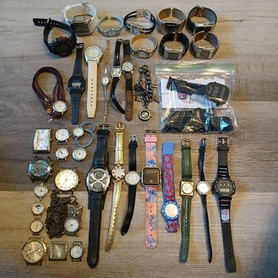 Huge Watch Lot of 35+ Mixed Brands Vintage & Modern Parts/Repair Untested-Box 12
