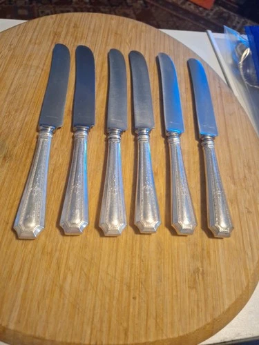 6 Colfax by Durgin Sterling Silver Vintage Luncheon Knives.  8 5/8" . Monogram.
