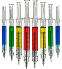 Bedwina Syringe Pens - (Bulk Pack of 24) Retractable Fun Multi Color Novelty Pen