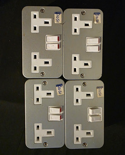 4x 13A Double Switched Wall Sockets Grey Metal Surface Back Box UK Type G