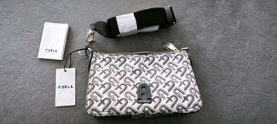 Furla Umhängetasche ATENA Grau Gold Hardware Nylon Leder Damen