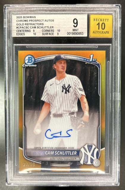 2025 Bowman Chrome Cam Schlittler Auto Gold Refractor 1st #/50 Yankees BGS 9/10