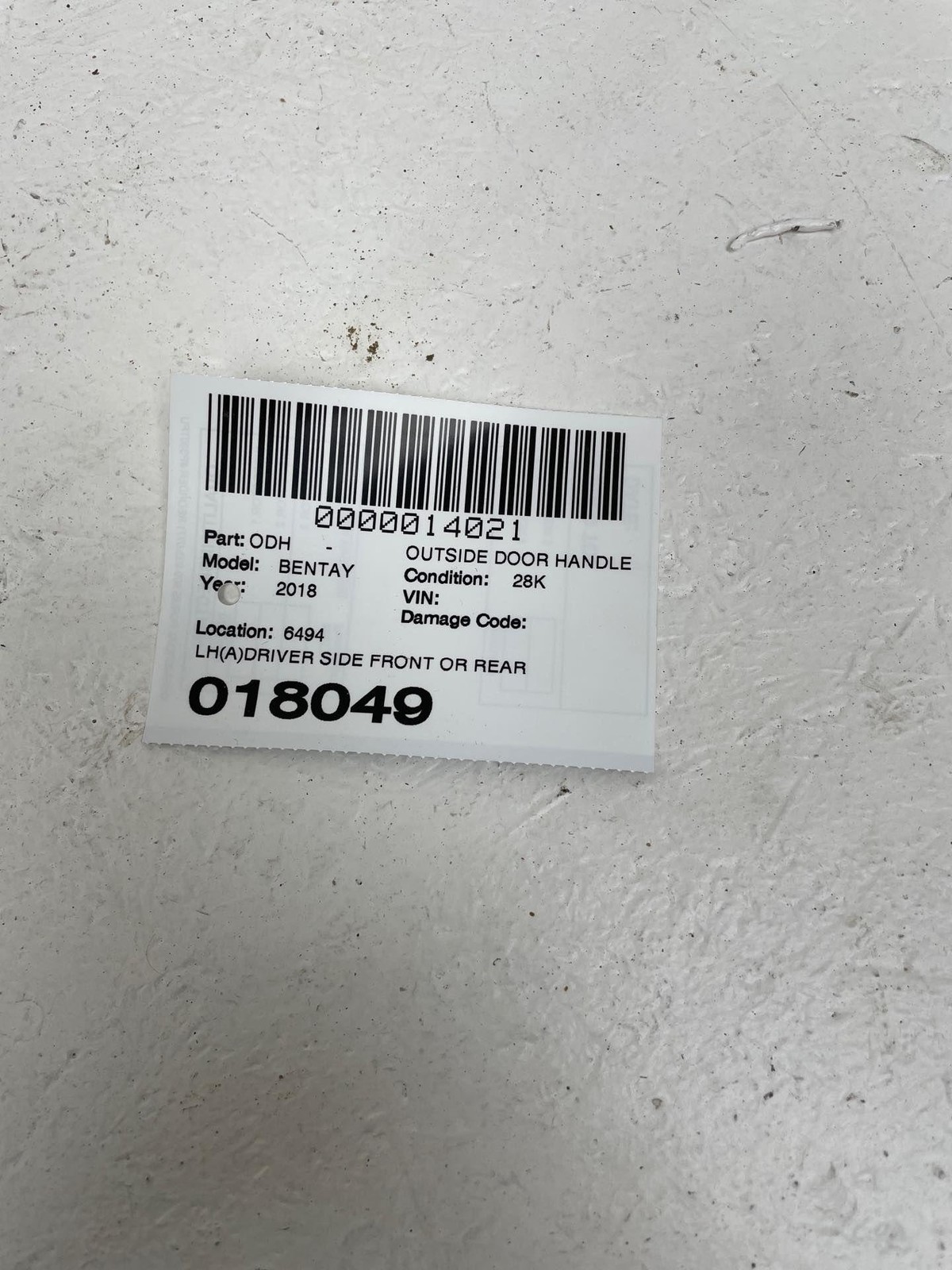 2016-2020 BENTLEY BENTAYGA (A) DRIVER SIDE FRONT OR REAR EXTERIOR DOOR HANDLE