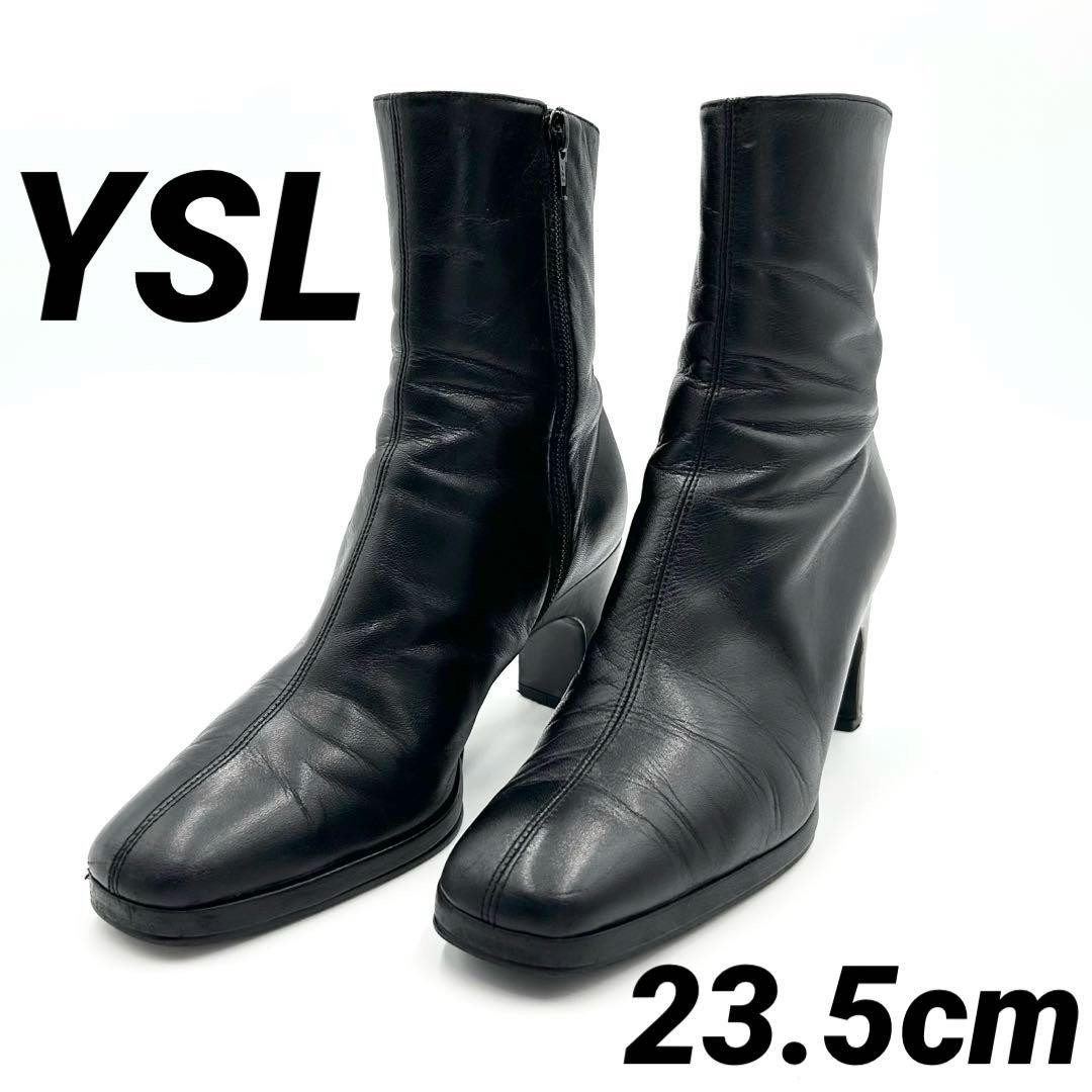 Autentici stivali Yves Saint Laurent con zip laterale punta quadrata in pelle nera misura 36 5