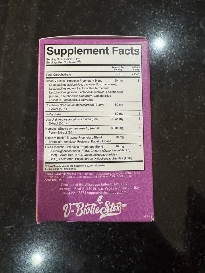 Probiótico vaginal Clean Nutraceuticals V Biotic Stix Foto 2 de 4
