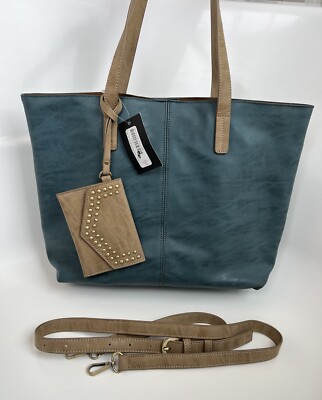 Joy Susan Medium Tote Purse Pocketbook Vegan Leather Teal Olivia Brushed  NEW