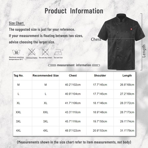 Mens Short Sleeve Chef Coats Jacket Kitchen Restaurant Hotel Cooking Work Shirts - Picture 20 of 81