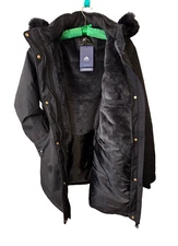 MEDIUM Gorgeous BLACK Moerdeng Womens WINTER Parka Jacket Coat Soft WARM! M HOOD