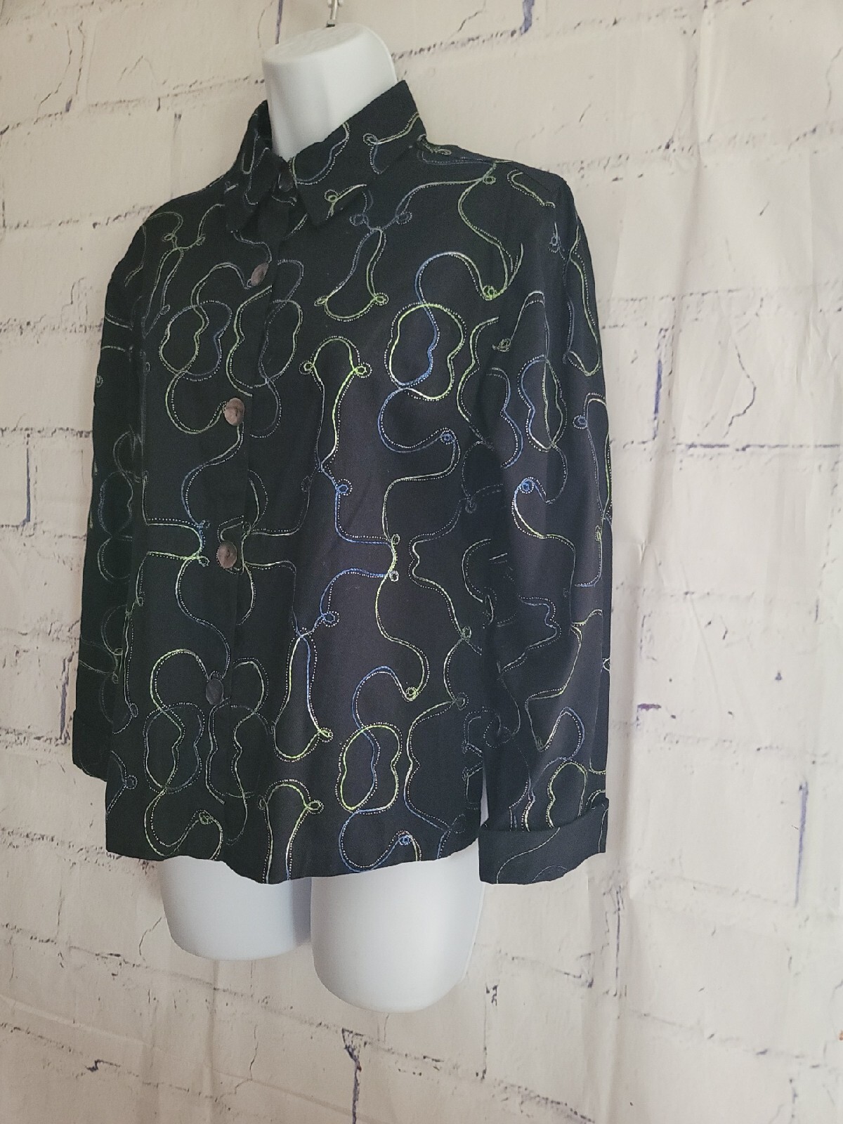 Choices Button Front Blouse Small Multicolor Embr… - image 5