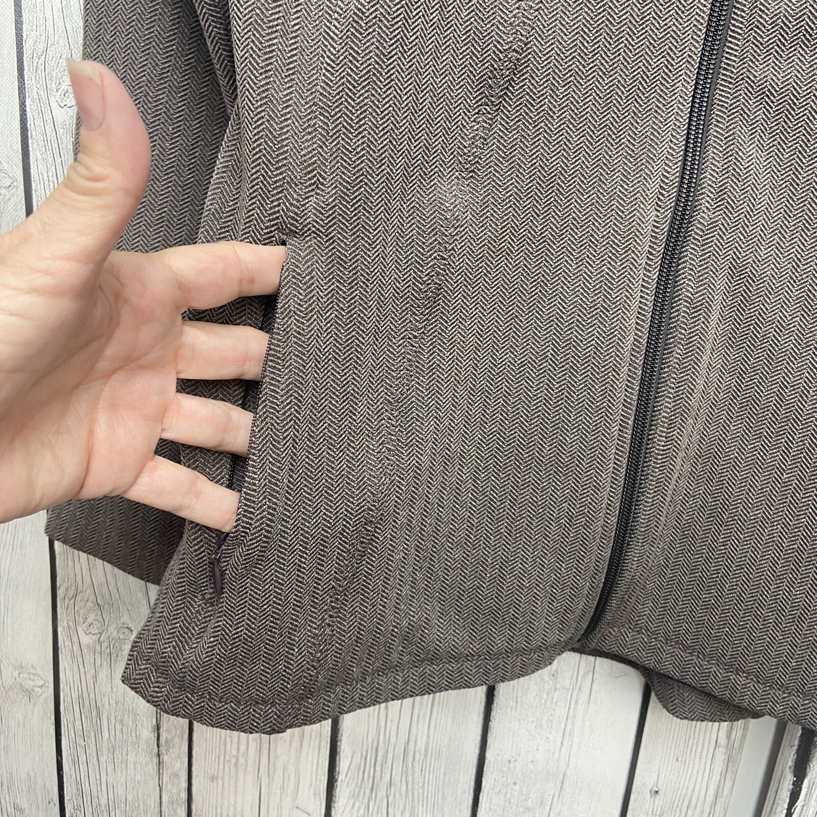 Athleta Jacket Size Medium Brown Herringbone Full… - image 4