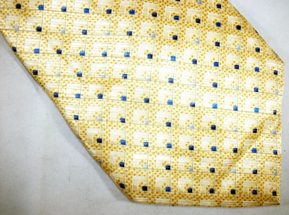 Corbata de cuello de seda a cuadros con puntos dorados y azules BARRINGTON 59" de largo x 4" de ancho (F179) Foto 2 de 3
