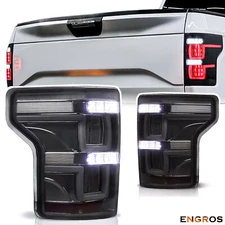 Fits 2015-2017 Ford F-150 Pickup Black Smoke Full LED Rear Lamps Tail Lights