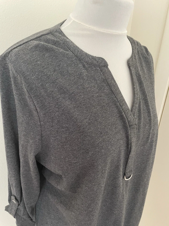 Michael Kors Women Top XL Gray Roll Tab Sleeves V-Neck Soft Business Casual - Image 3 of 4