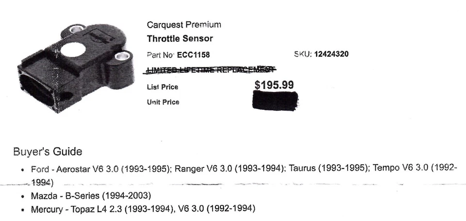Sensor de posição do acelerador - Ford, Mercury, Mazda - Carquest Premium Part ECC1158 - Imagem 2 de 4