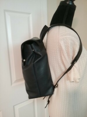London Fog Stylish Faux Leather Backpack New $175 Navy/Black  display picture 3