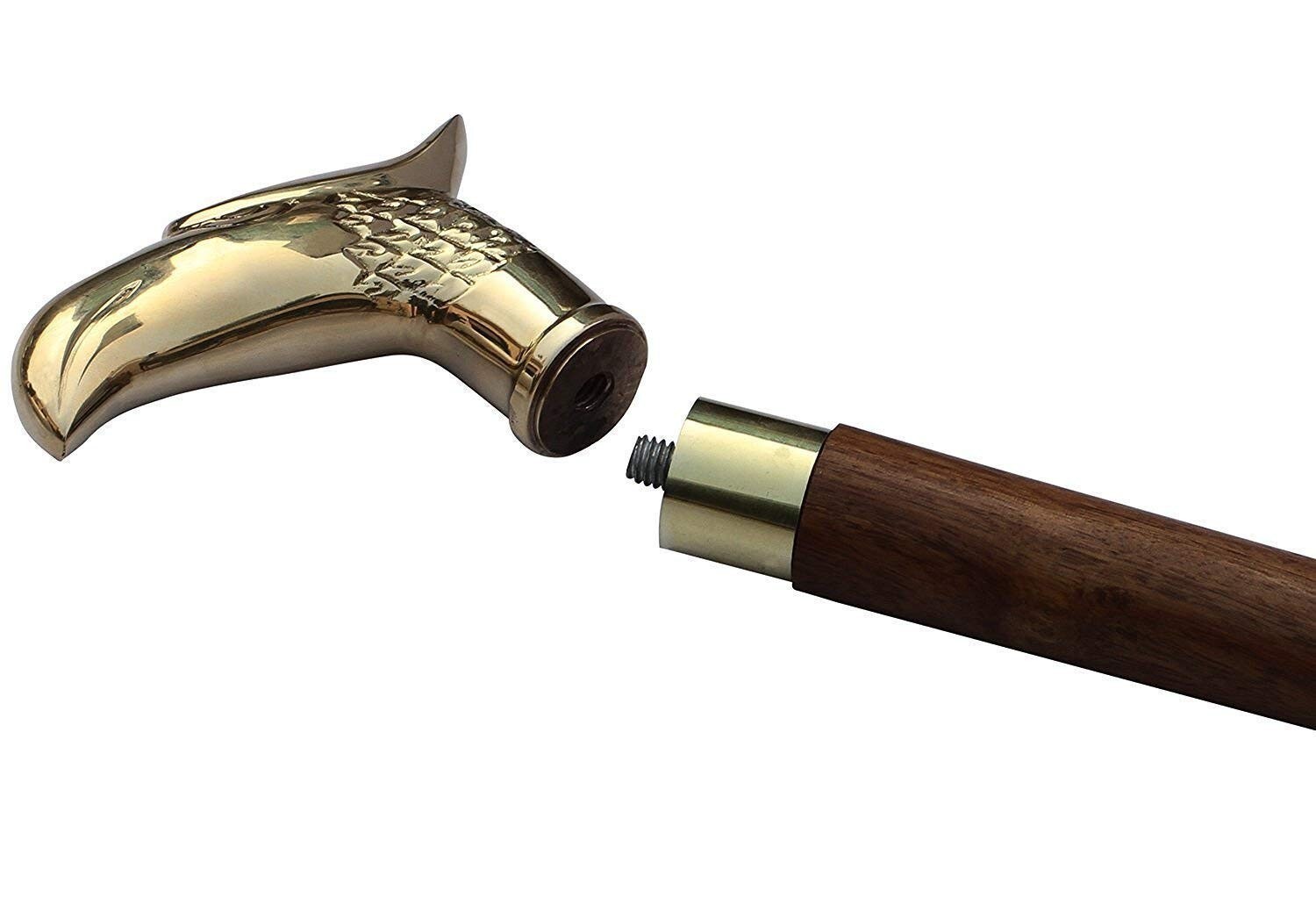 Handmade Solid Brass Eagle Head Handle Wooden Wal… - image 4