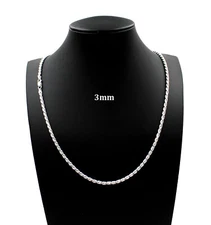 3MM Solid 925 Sterling Silver Italian DIAMOND CUT ROPE CHAIN Necklace UNISEX