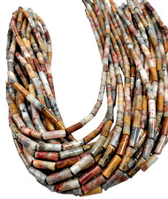 Crazy Lace Agate 4 x 13mm Smooth Tube Beads 15.5" Strand 28 Beads Multicolor