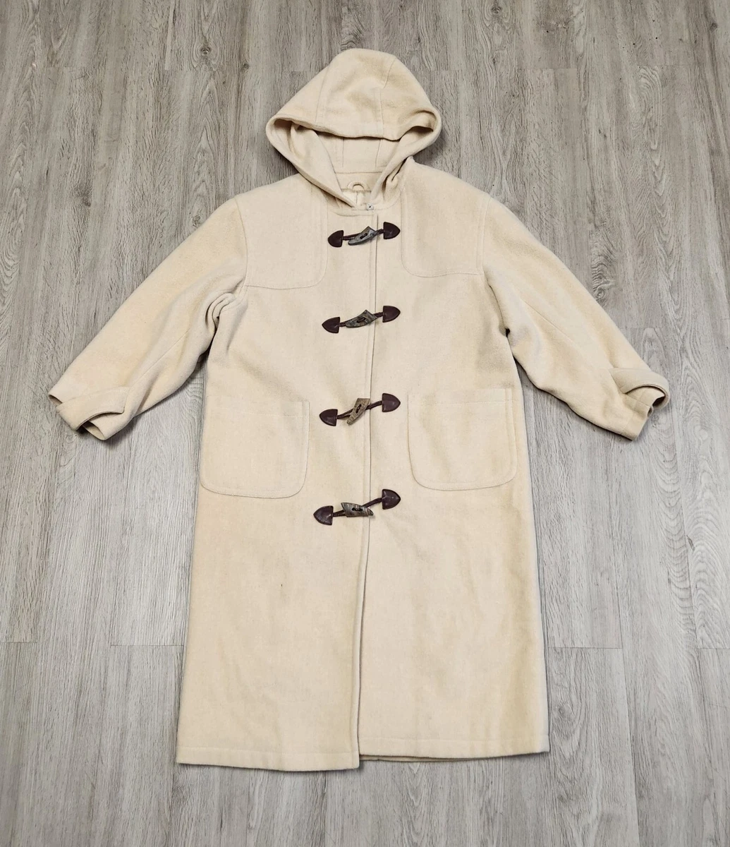 Vintage Women s Toggle Coat Beige Hooded Wool Size Petite Medium