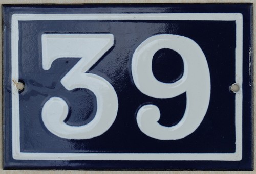 Old blue French house number 39 door gate wall fence street sign plate plaque - Picture 9 of 9
