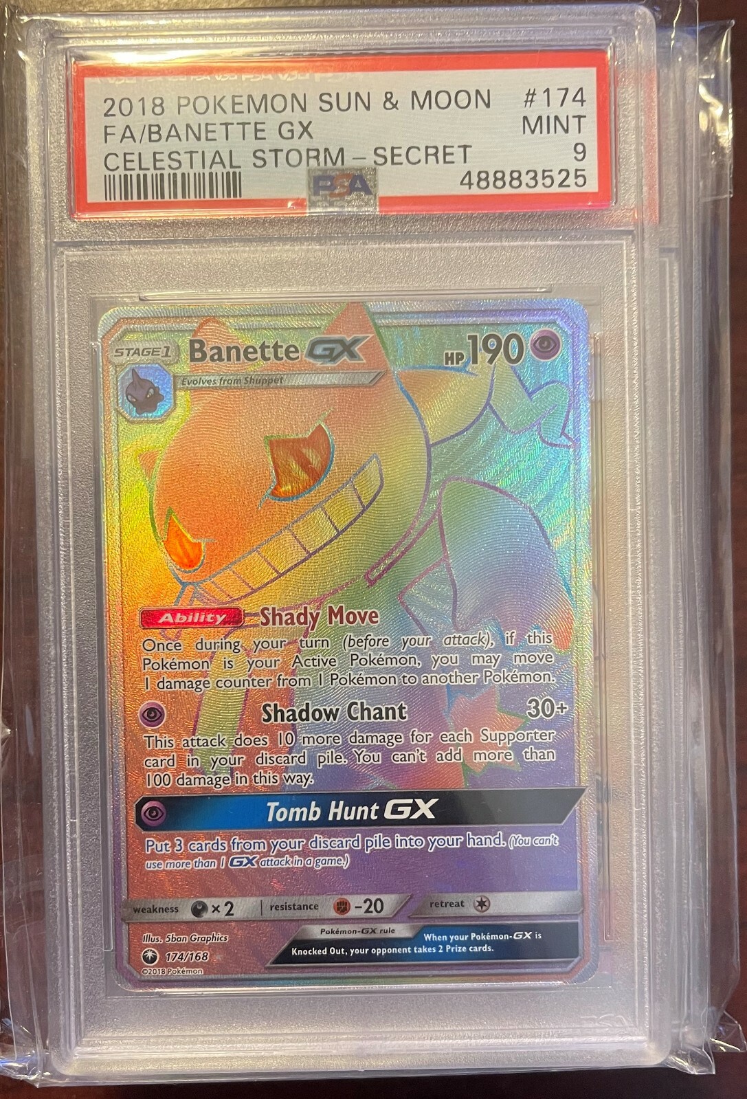 Banette GX 174/168 Secret Rainbow Rare Celestial Storm PSA 9 Mint