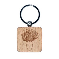 Bouquet Roses Romantic Valentine's Day Anniversary Engraved Wood Square Keychain