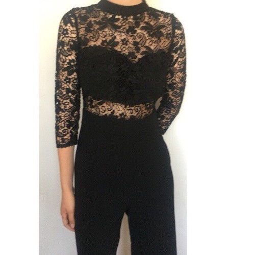 ZARA tuta Cerimonia Nera In Pizzo E Tessuto Donna Tg S Indossata Una Sola  Volta | eBay