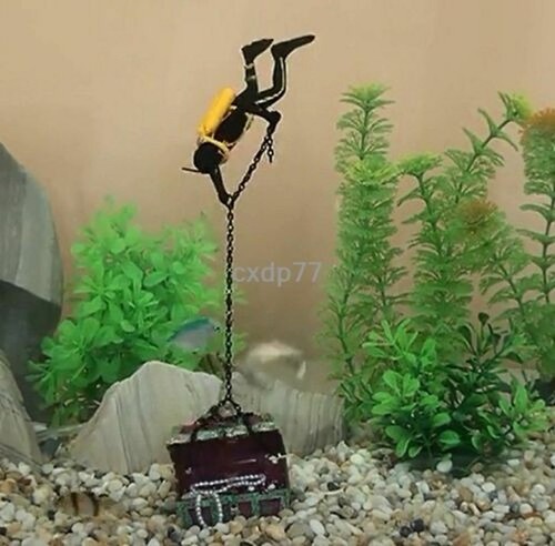 Frogman Treasure Diver Decor Action Air Aquarium Ornament Fish Tank Decoration - Picture 1 of 12